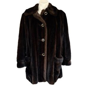 Vintage Mincara Chocolate Faux Fur Coat Mid Length Sz M